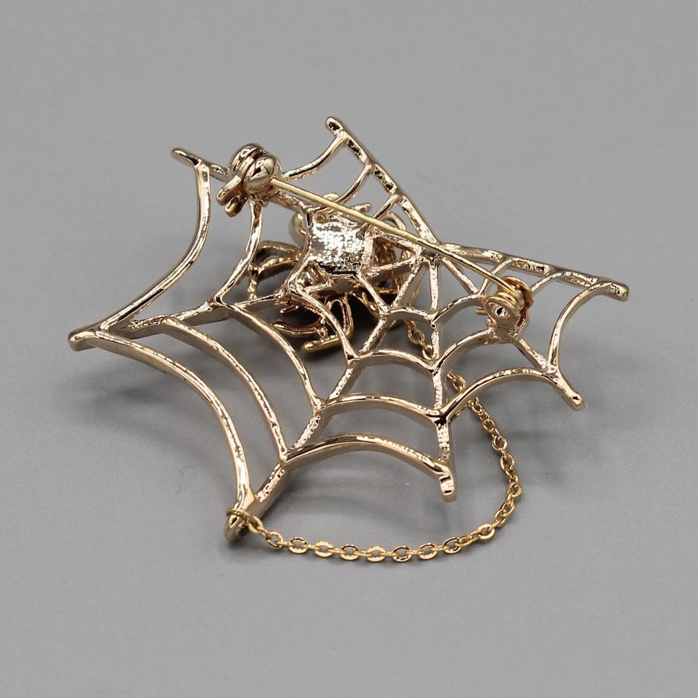 Pink & gold tone spider spiderweb pin brooch - Picture 7 of 8